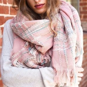 Pink Plaid Blanket Scarf
